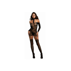 Bodystocking résille guêpière réversible avec tour de cou 